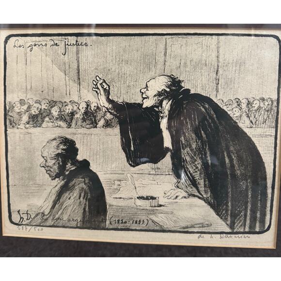Antique Honore Daumier Signed Framed Lithograph Le Bon Argument 1850s 287/500 - Picture 5 of 12
